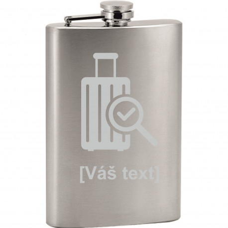 Your - Sandblasted stainless steel hip flask with motive of a airport, of your choice and your text